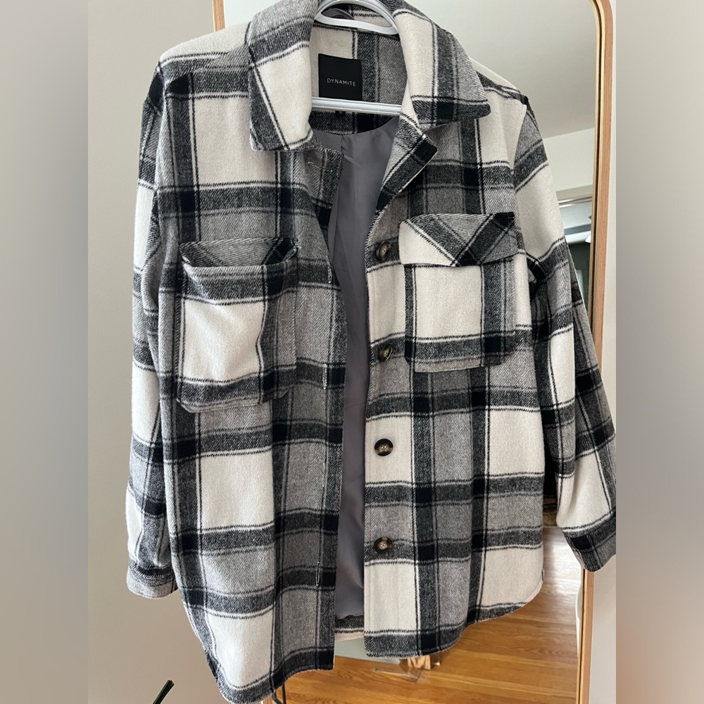Dynamite Black And White Plaid Shacket
